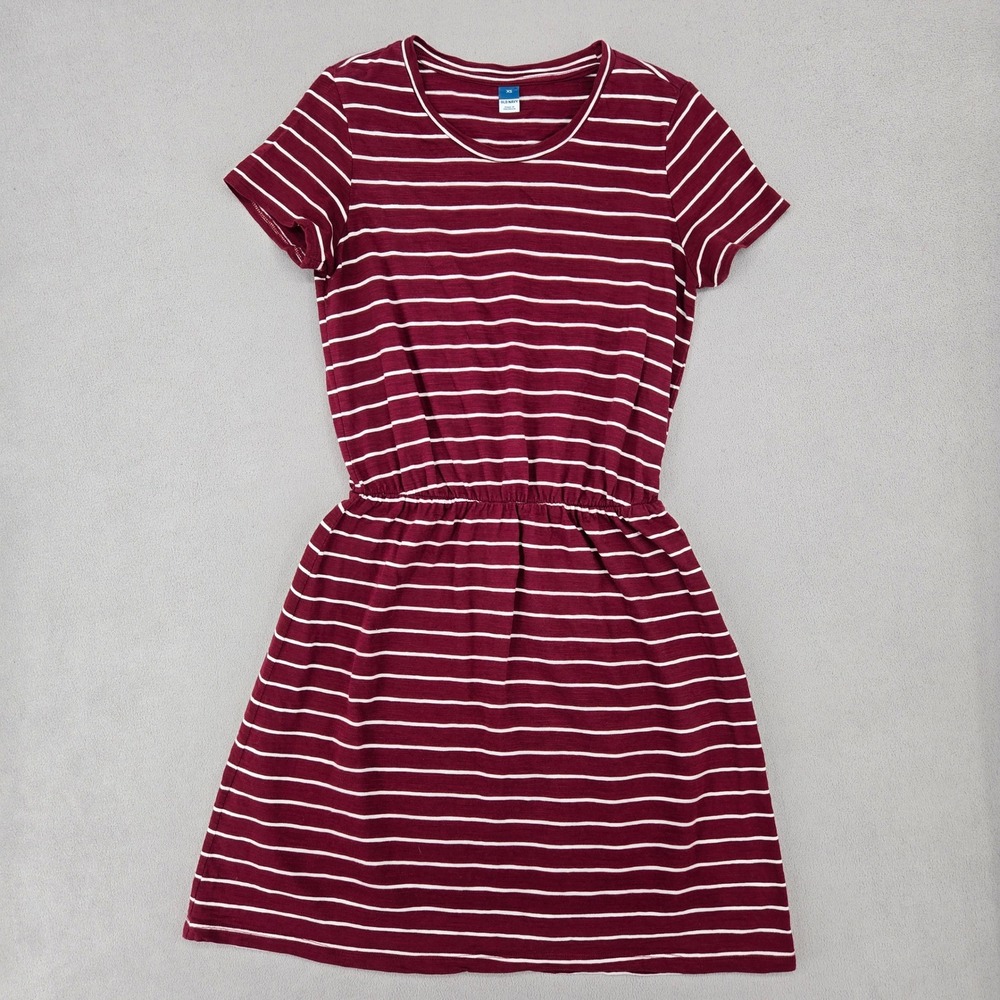 Old Navy XS Striped T-Shirt Dress‎ Women Burgundy White Casual Preppy
